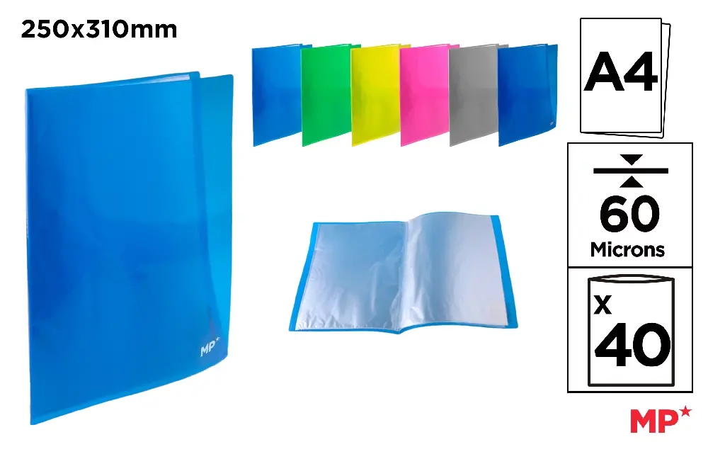 CARPETA TRANSLÚCIDA CON 40 FUNDAS A4.