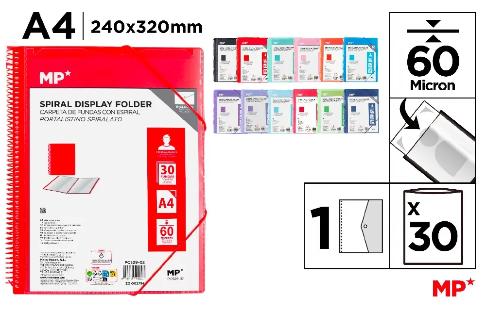 CARPETA 30 FUNDAS A4 CON ESPIRAL Y GOMAS