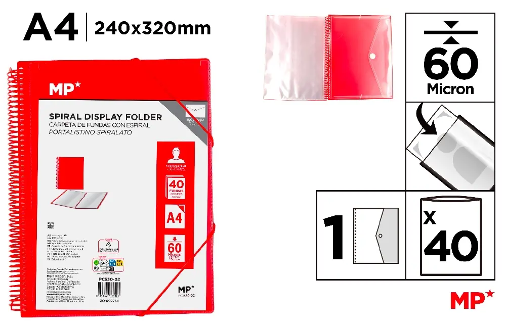 CARPETA 40 FUNDAS A4 CON ESPIRAL Y GOMAS