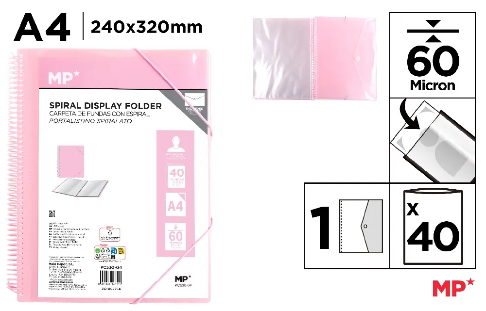 CARPETA 40 FUNDAS A4 CON ESPIRAL Y GOMAS