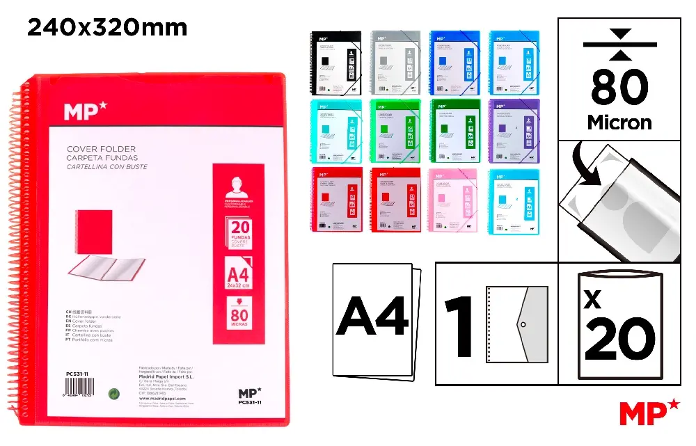 CARPETA TRANSLÚCIDA 20 FUNDAS A4 CON ESP