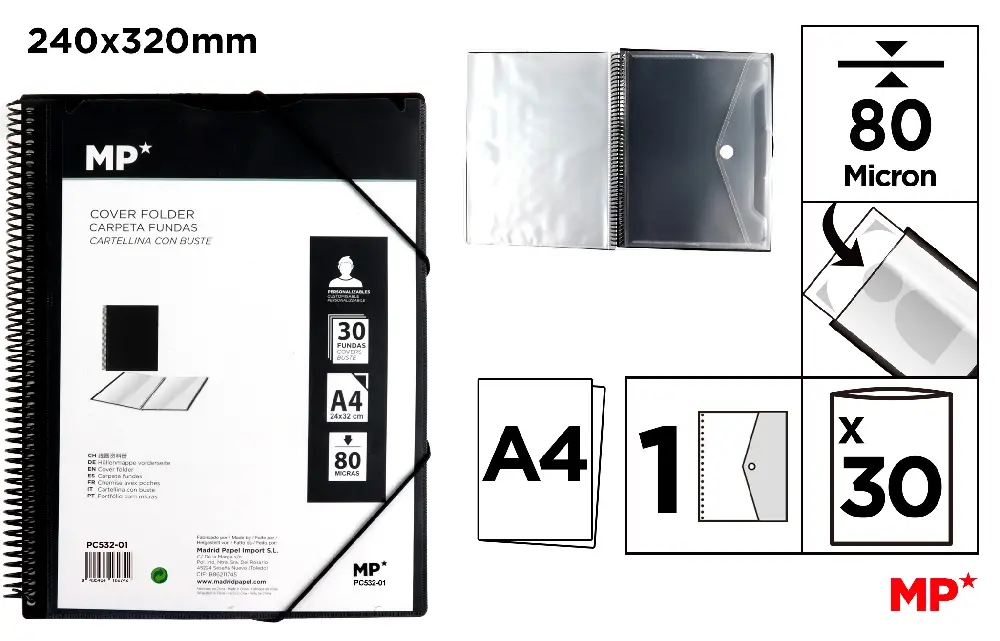 CARPETA 30 FUNDAS CON ESPIRAL TRANSLÚCID