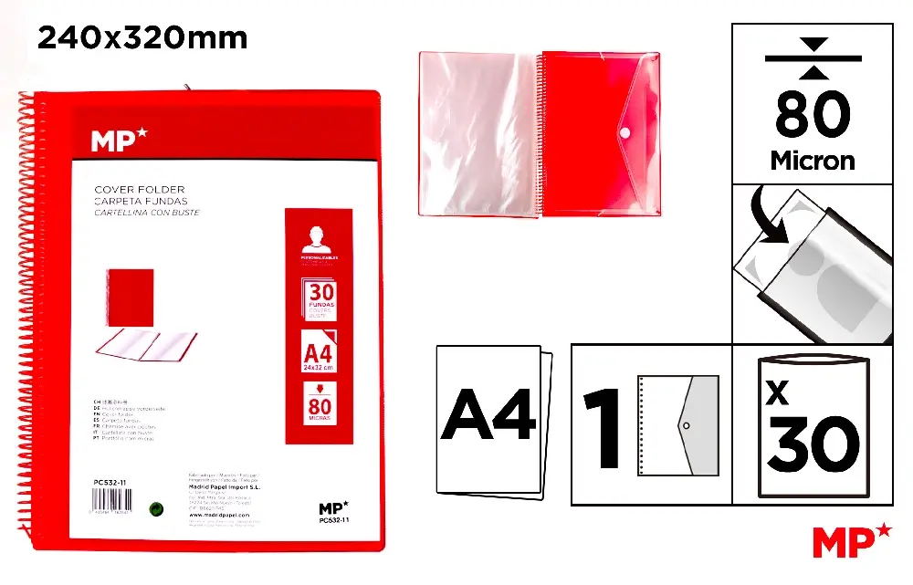 CARPETA 30 FUNDAS CON ESPIRAL TRANSLÚCID