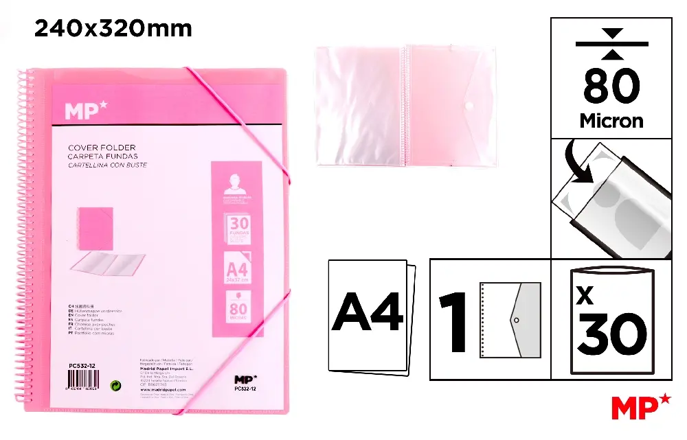 CARPETA 30 FUNDAS CON ESPIRAL TRANSLÚCID