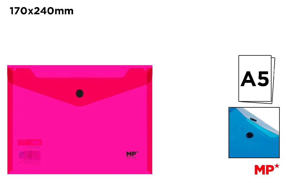 CARPETA SOBRE CON BOTÓN A5 TRANSLÚCIDA F