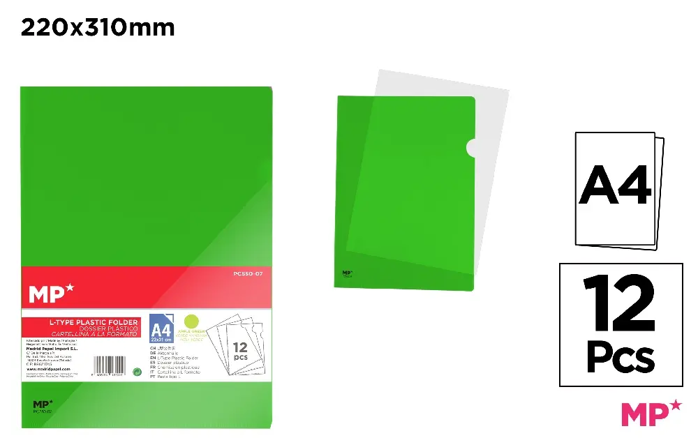 DOSSIER TRANSPARENTE VERDE MANZANA A4