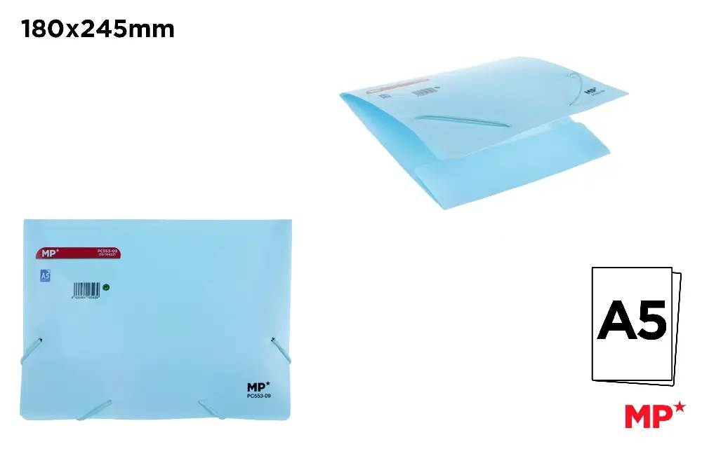 CARPETA CON SOLAPA Y GOMA A5 CIELO