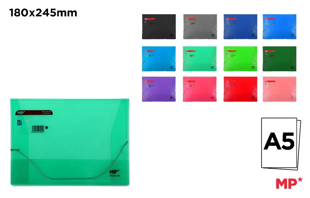 CARPETA CON SOLAPA Y GOMA A5 TRANS