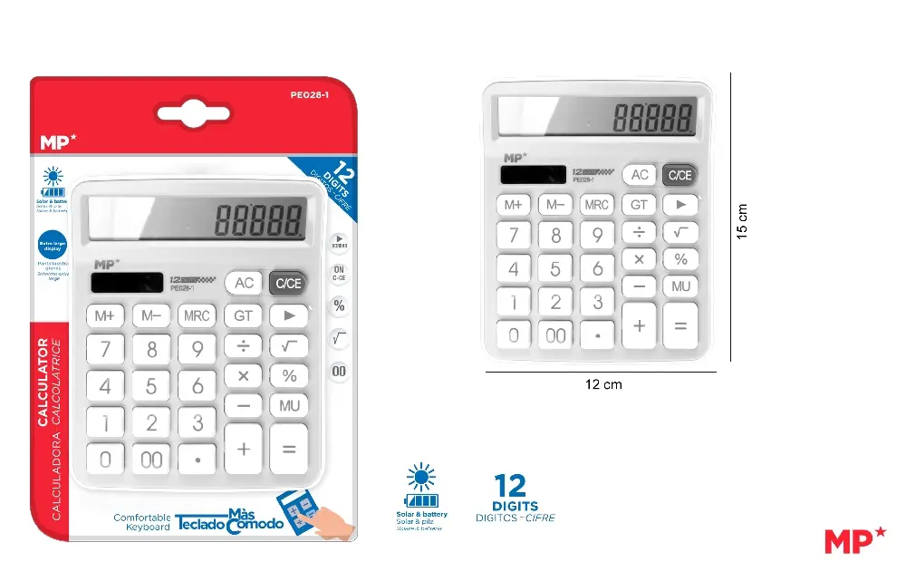 CALCULADORA SOLAR Y PILAS BLANCO.