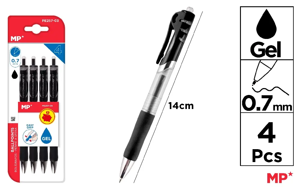 BOLÍGRAFO TINTA GEL PUNTA 0.7 mm 4 Uds..