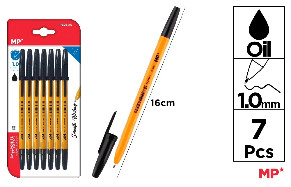 BOLÍGRAFOS NEGRO SOFT PUNTA 1.0 mm 7 Uds