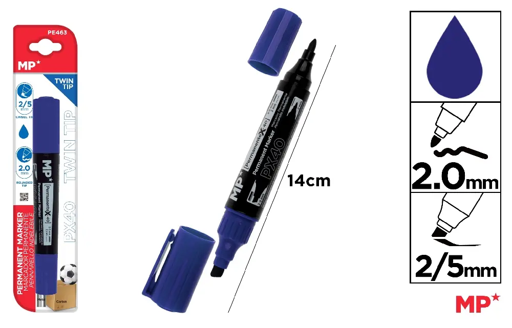 MARCADOR PERMANENTE DOBLE PUNTA AZUL.