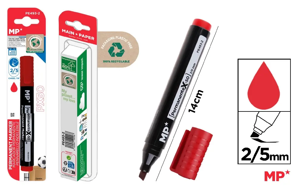 MARCADOR PERMANENTE NO DRY ROJO.