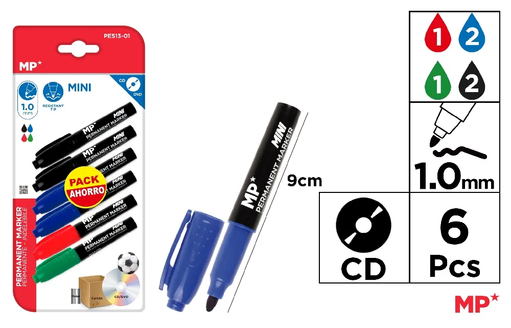 MARCADOR PERMANENTE MINI 6 Uds..
