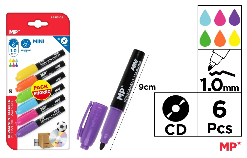 MARCADOR PERMANENTE MINI 6 Uds.