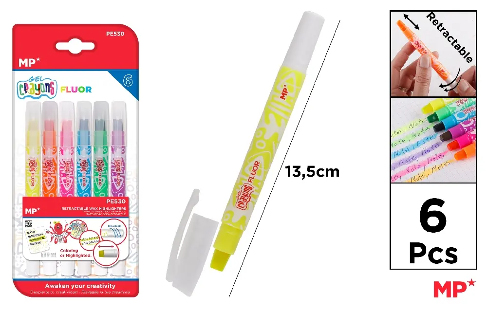 MARCADORES DE CERA BLANDA FLUORESCENTE 6