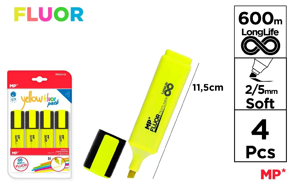 MARCADOR YELLOW FLUOR PACK 4 Uds..