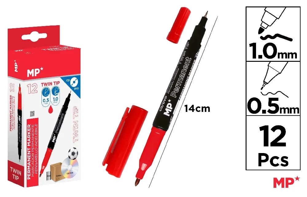 MARCADOR PERMANENTE ROJO DOS PUNTAS.