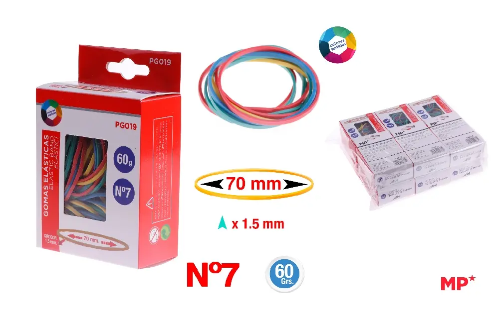 GOMAS ELÁSTICAS COLOR 60 g 70 x 2 mm.