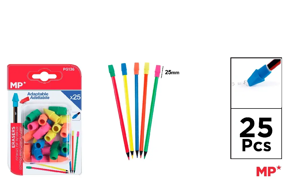 GOMA DE BORRAR ADAPTABLE A LÁPIZ 25 Uds.