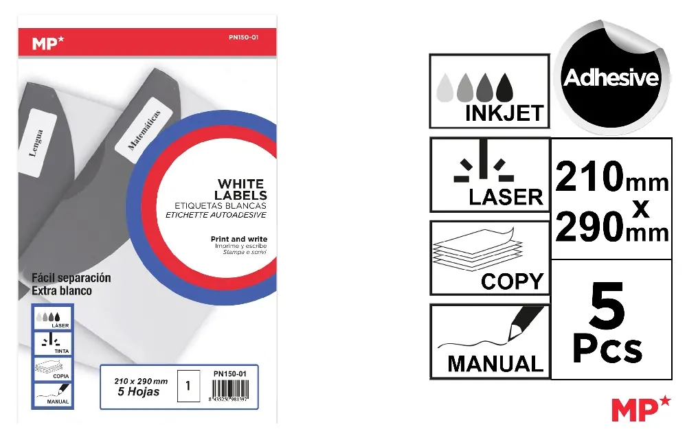 ETIQUETAS BLANCAS A4 5 HOJAS.