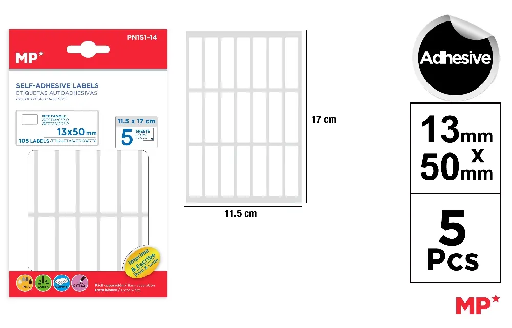 ETIQUETAS BLANCAS ø 13 x 50 mm 105 Uds..