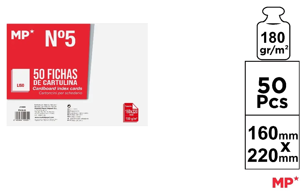 FICHAS CARTULINA LISAS 160 x 220 mm.