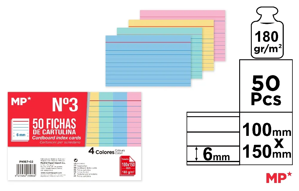 FICHAS CARTULINA RAYADAS PASTEL 100x150
