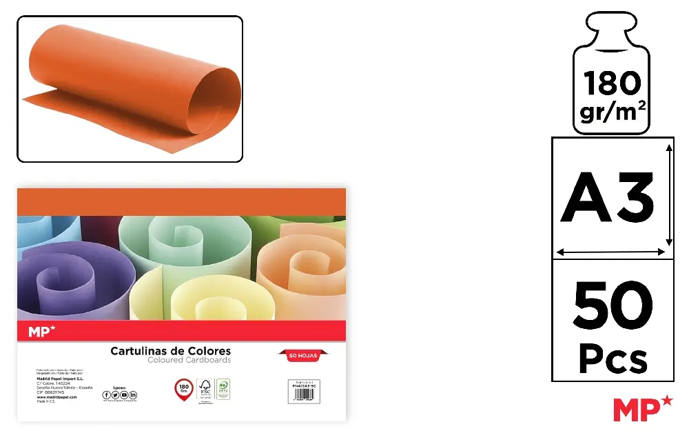 CARTULINA A3 PAQUETE 50 HOJAS NARANJA