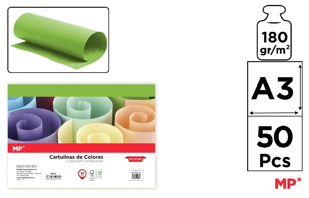 CARTULINA A3 PAQUETE 50 HOJAS HIERBA