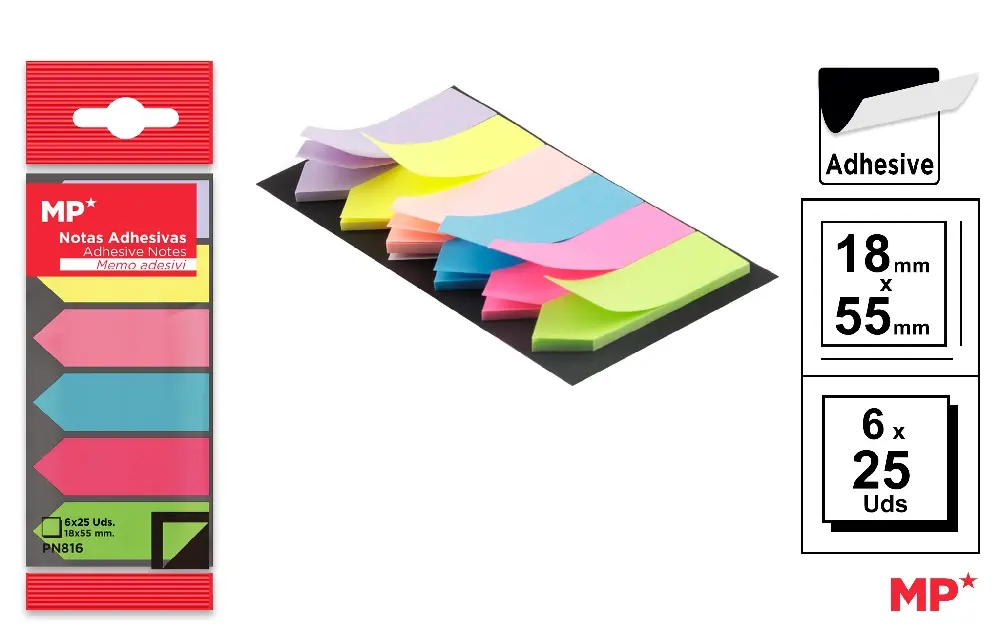 NOTAS ADHESIVAS 18 x 55 mm 6 x 25 HOJAS