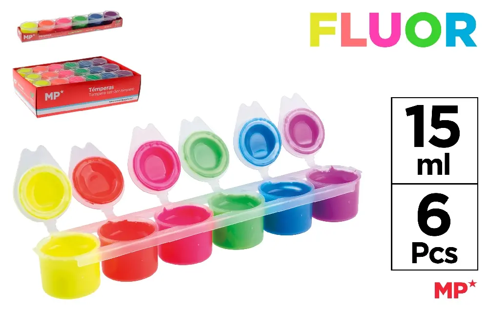 TÉMPERA 6 COLORES FLUORESCENTE.