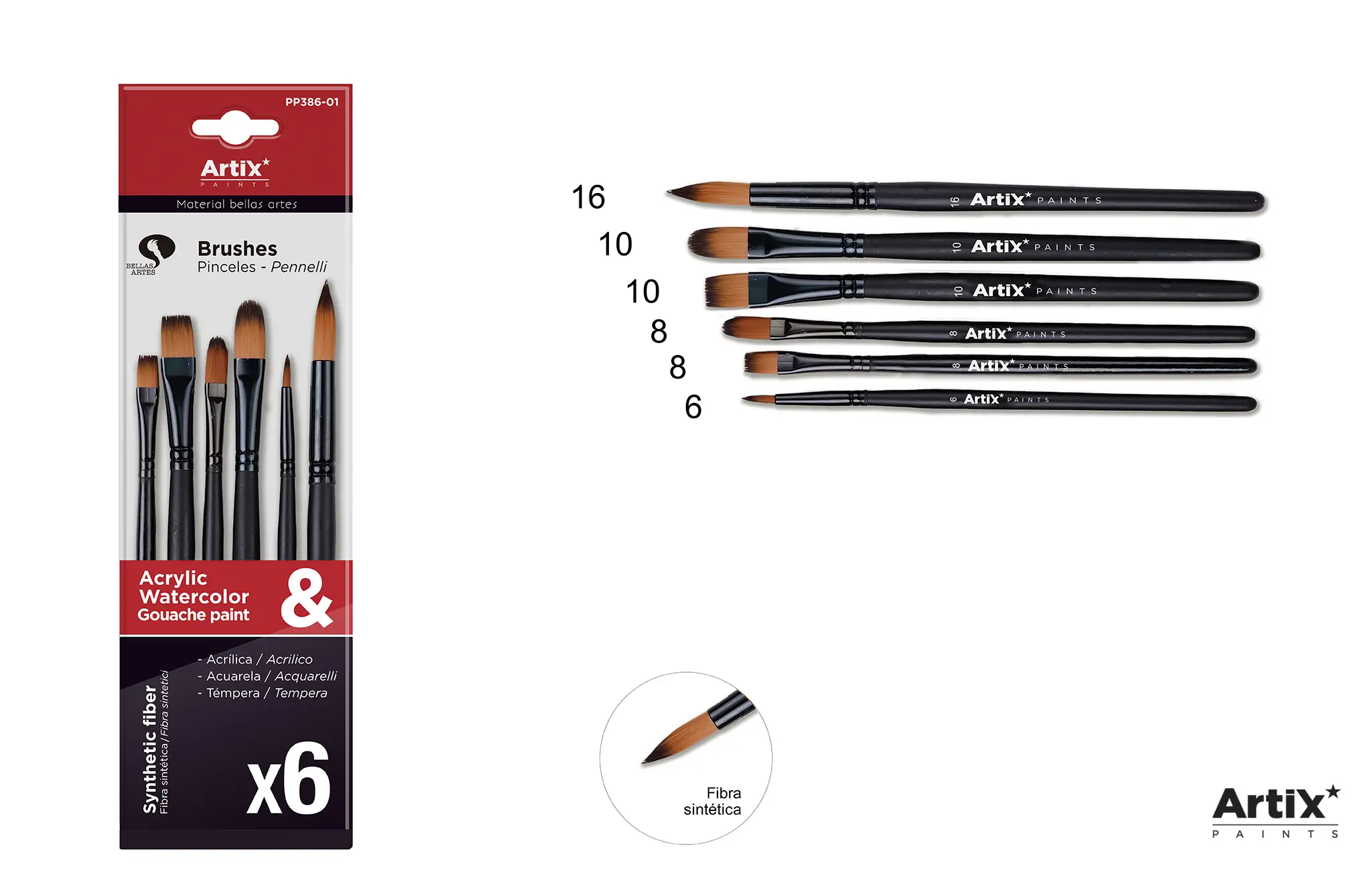 PINCEL CORTO PROFESIONAL SINTÉTICO 6 Uds