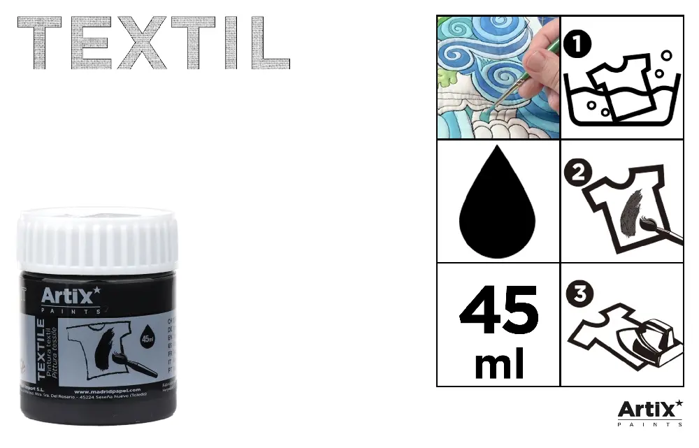 PINTURA TEXTIL NEGRO 45 ml