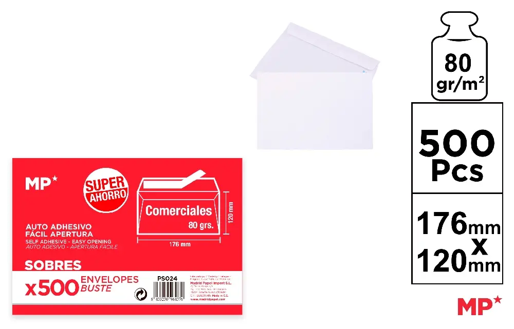 SOBRE COMERCIAL 176 x 120 mm 500 Uds..