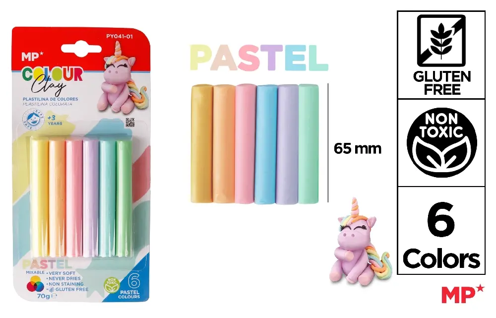PLASTILINA 6 BARRITAS 70GR PASTEL.