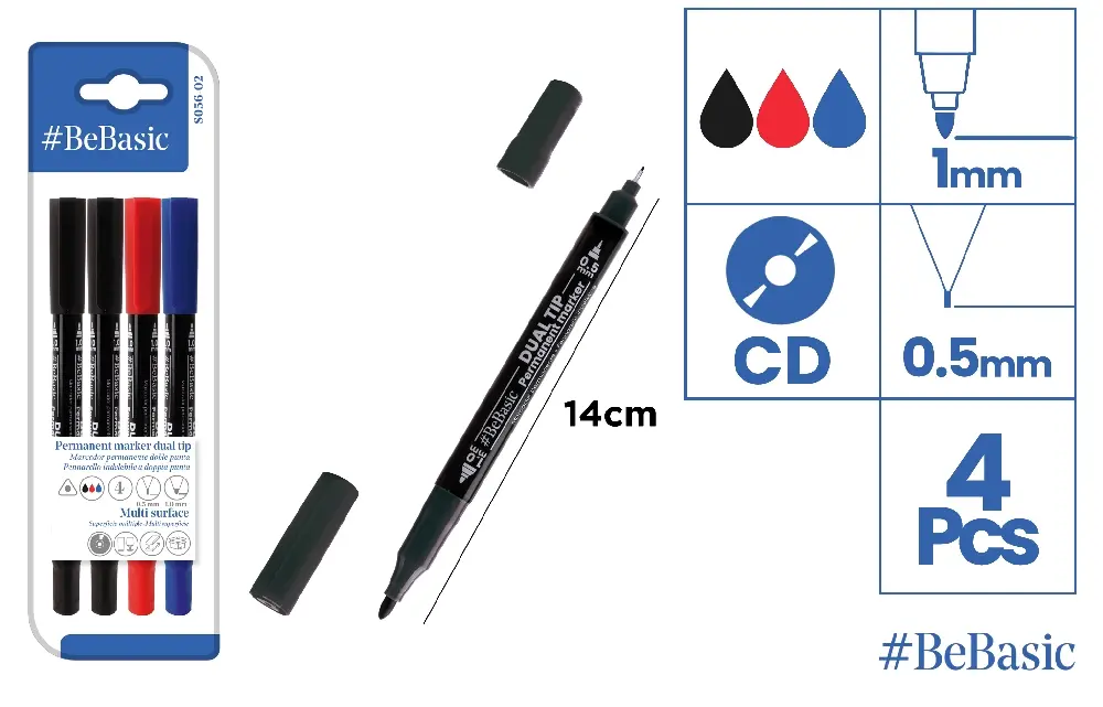 MARCADOR PERMANENTE DOBLE PUNTA BEBASIC