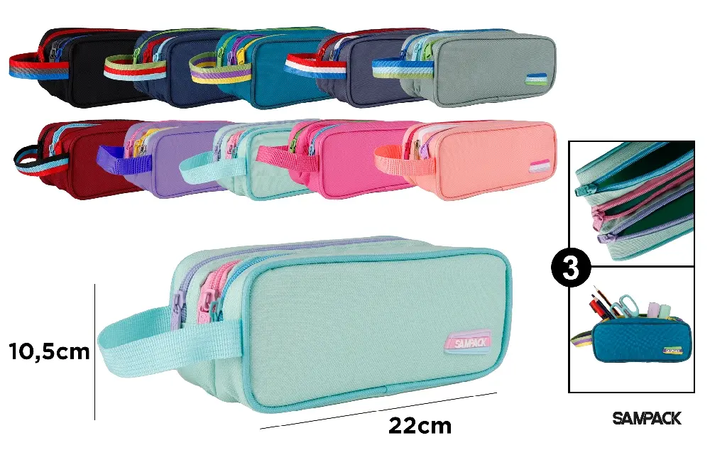 ESTUCHE PLUMIER TRES CREMALLERAS SAMPACK