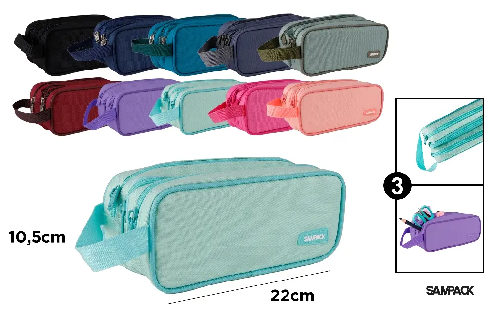 ESTUCHE PLUMIER TRES CREMALLERAS SAMPACK