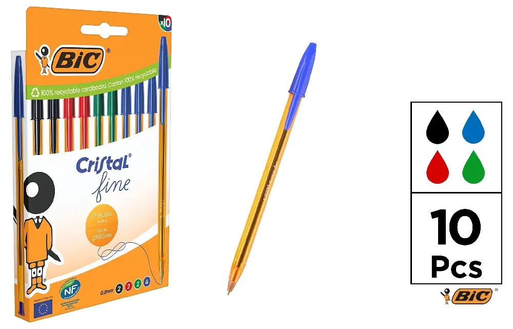 BOLÍGRAFO CRISTAL FINE 1.0MM 10 Uds BIC