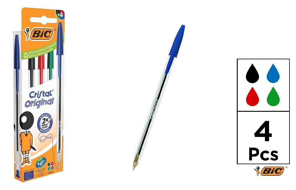 BOLÍGRAFO CRISTAL MED 1.0 mm 4 Uds. AST