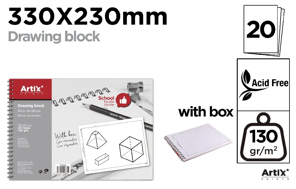 BLOCK DE DIBUJO CON RECUADRO 20 HOJAS