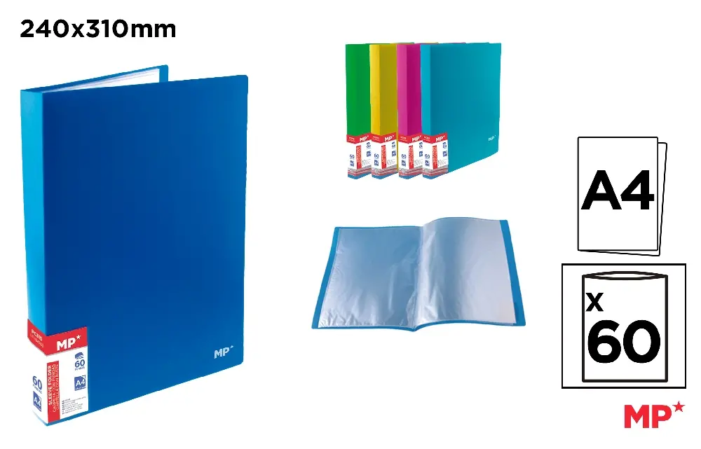 CARPETA 60 FUNDAS A4 TAPA FLUORESCENTE.