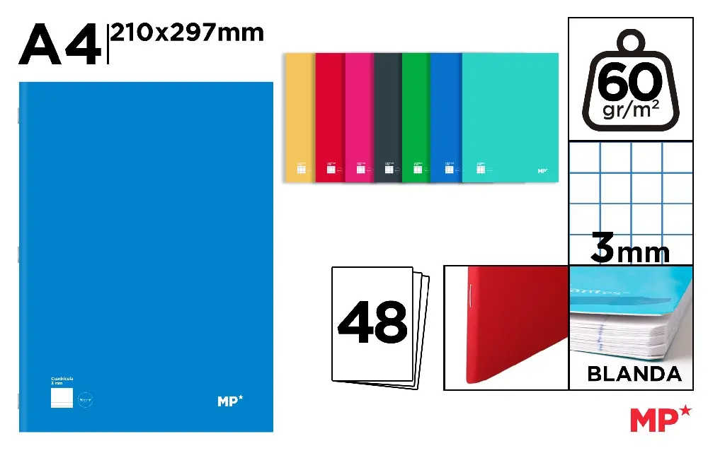 CUADERNO GRAPADO A4 3X3 80H 60G