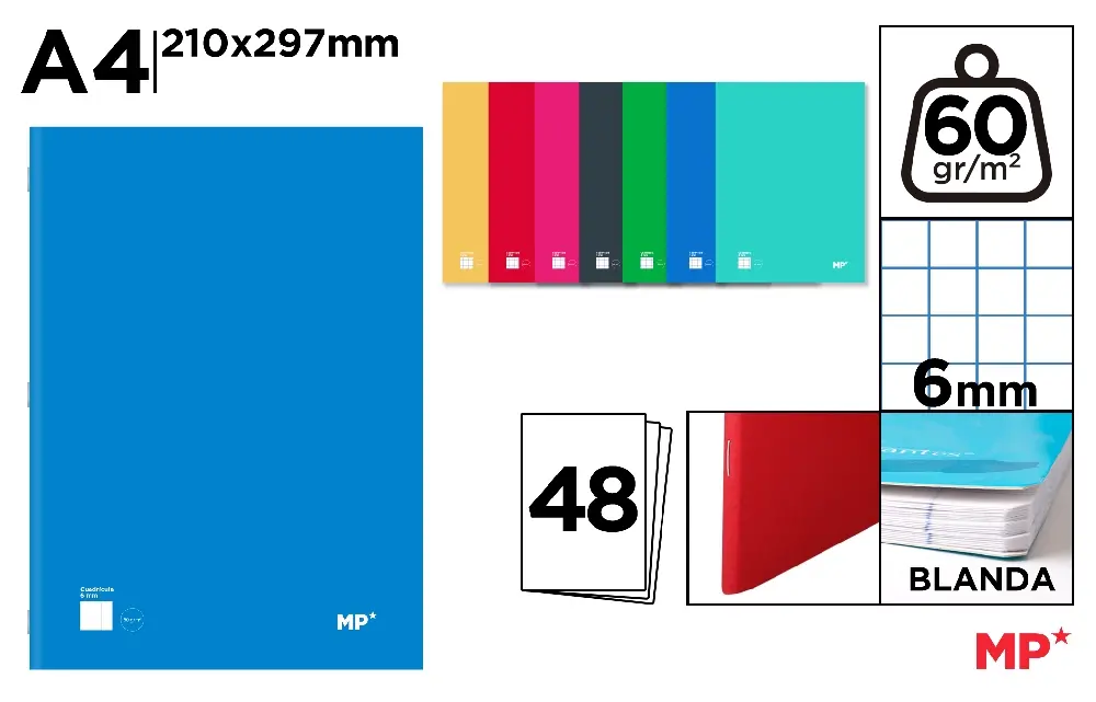 CUADERNO GRAPADO A4 6X6 80H 60G