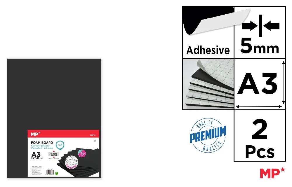 CARTÓN PLUMA A3 NEGRO ADHESIVO 5 mm 2 Ud