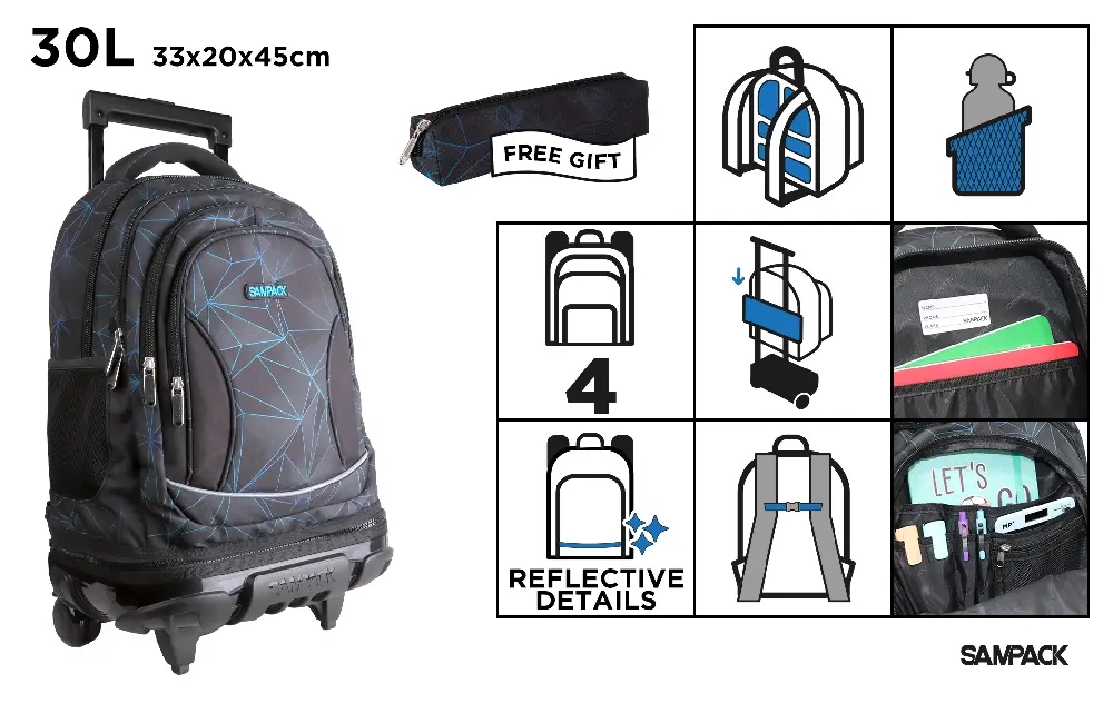 MOCHILA ESCOLAR CON CARRO Y RUEDAS