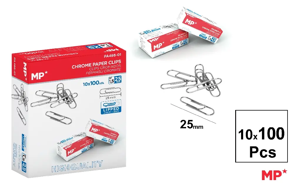 CLIPS CROMADAS 25 mm CAJA 100 Uds. x 10