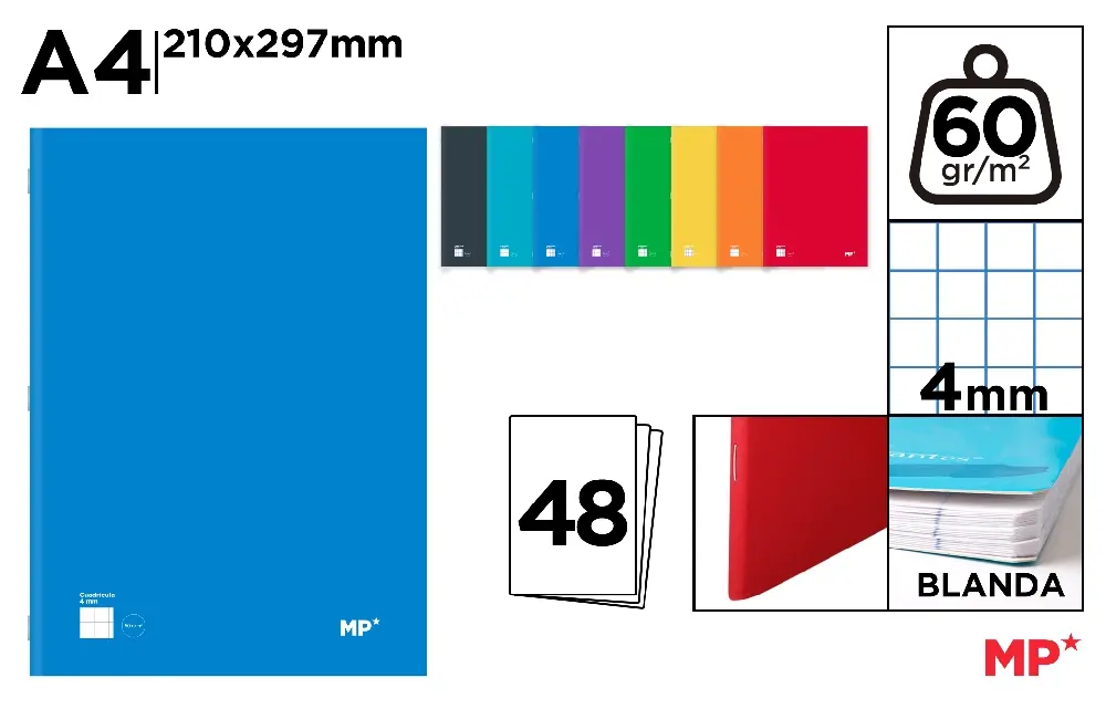CUADERNO GRAPADO A4 4X4 80H 60G