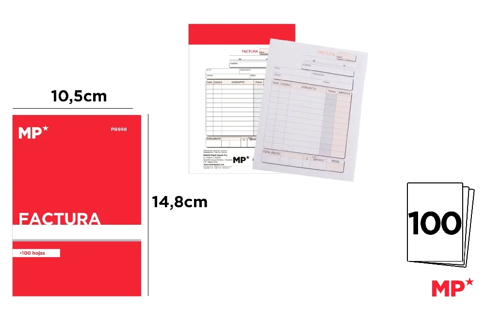 TALONARIO FACTURA A6 100 HOJAS.